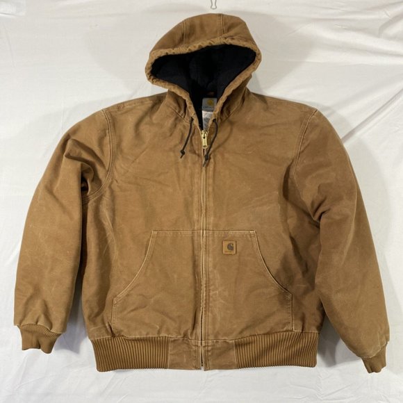 Carhartt Cotton Canvas Hooded Jacket Winter Work Lined Coat Mens Large CF41 - Picture 1 of 8